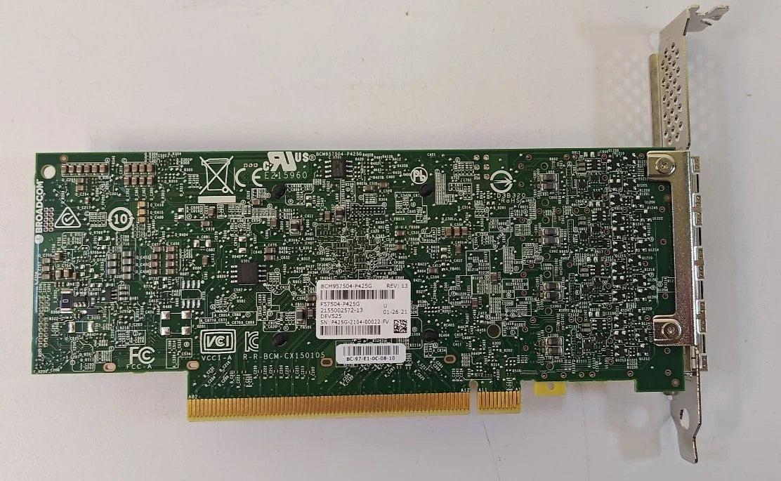 Broadcom BCM957504-P425G Quad-Port 25 Gb/s SFP28 Ethernet PCI Express 4.0 x16 Network Interface Card PCI Express 4.0 x16 4Port(s) Optical Fiber 25GBase-X  Plug-in Adapter
