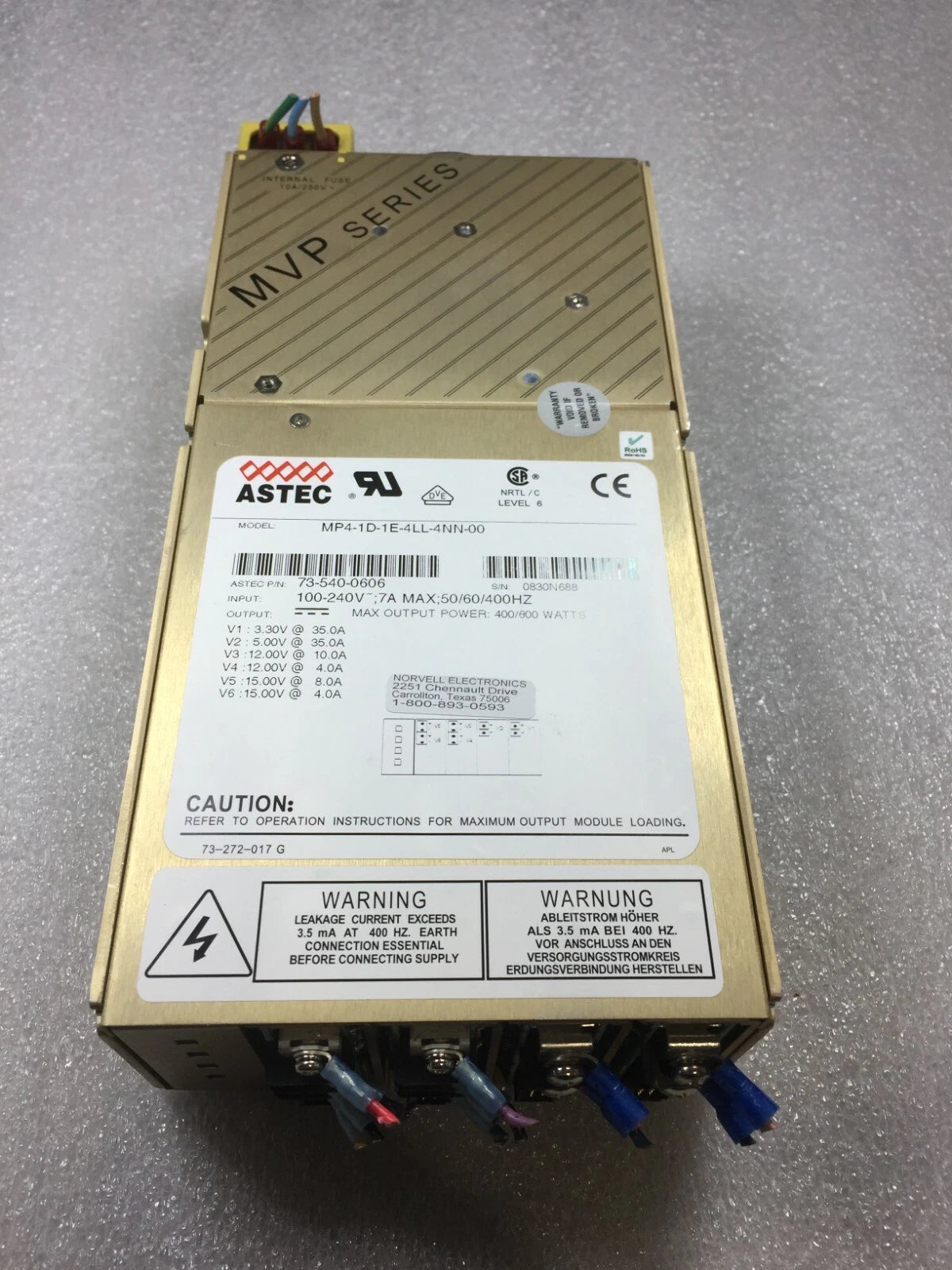 ASTEC MVP Series MP4-1D-1E-4LL-4NN-00 73-540-0606 Power Supply NO CABLES FREE SH|185353902735