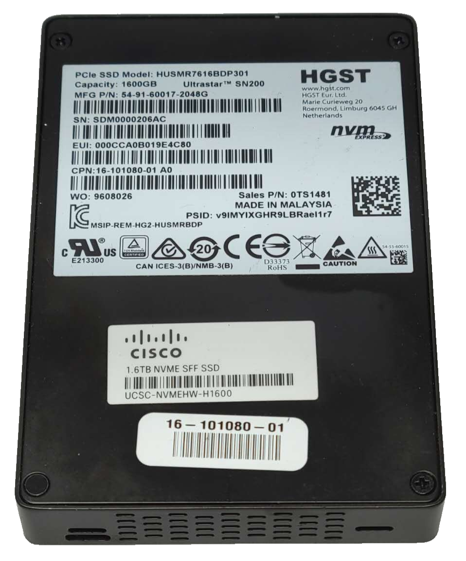 Cisco WD Ultrastar DC SN200 1.6TB 2.5" U.2 NVMe SSD HUSMR7616BDP301 99% HEALTH|197923535318
