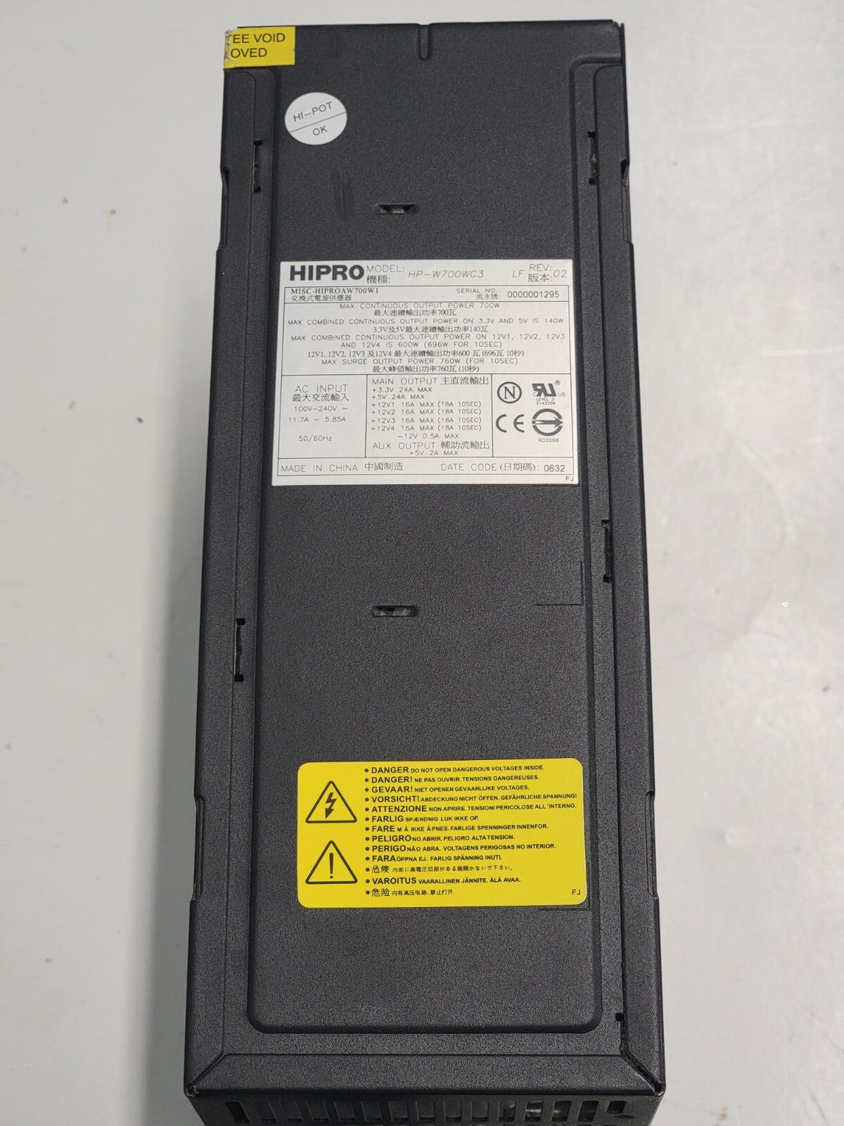 Hipro Power Supply Model HP-W700WC3 Max Output 700W MISC-HIPROAW700W1 50/60Hz|225932431131