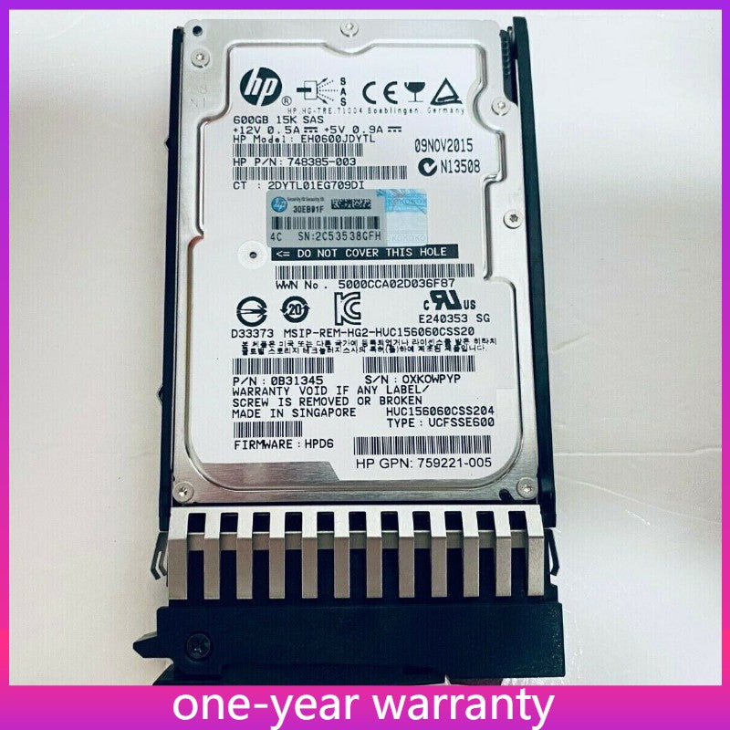 New HP 787642-001 J9F42A MSA 600GB SAS 12Gb/s 15K SFF 2.5IN DUAL PORT ENT HDD US|167669096486