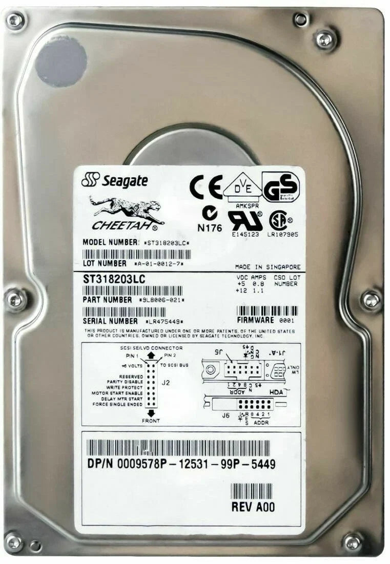 Seagate 18GB 10000rpm Ultra2 Wide SCSI 80 Pins Cheetah 3.5" Hard Drive (Like New)