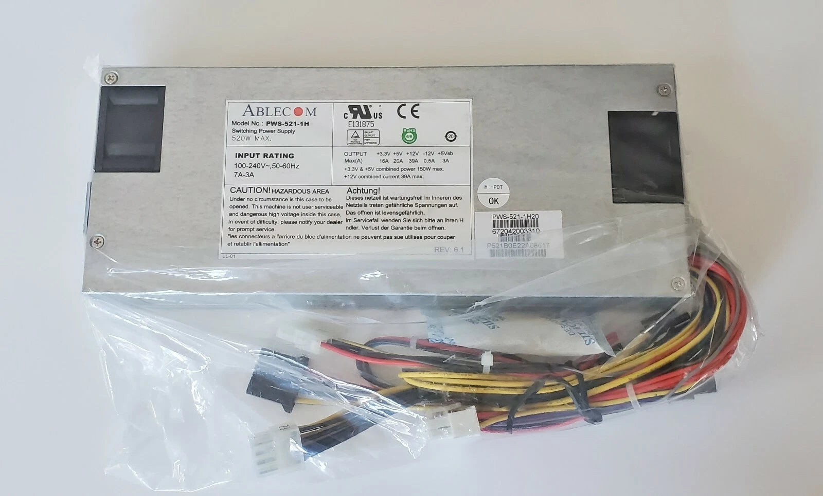 *NEW* SuperMicro Ablecom PWS-521-1H 520W 1U POWER SUPPLY|234562732845