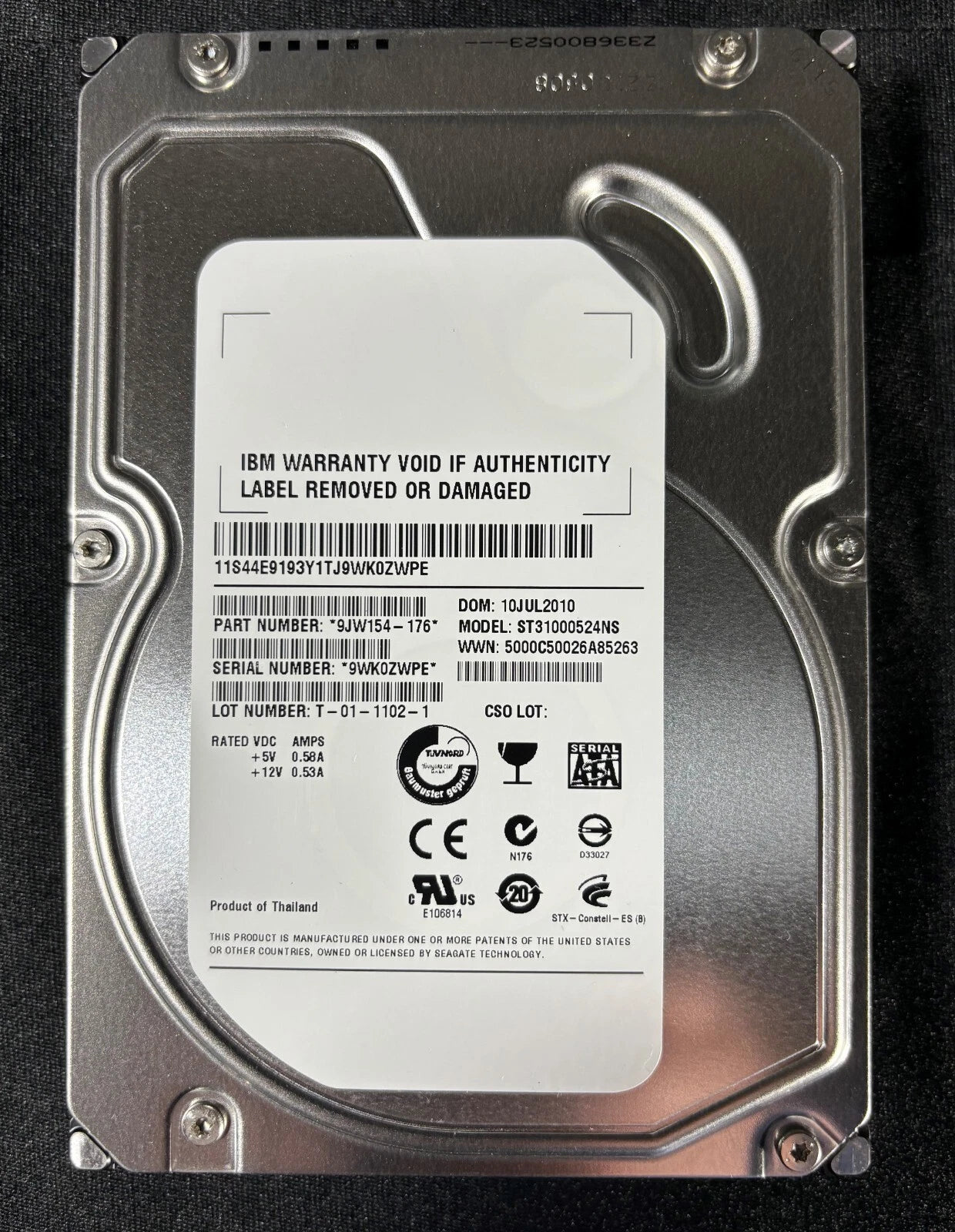 IBM 9JW154-176  1TB - 7.2K - 3Gbps - 3.5" SATA Disk Drive|364744550338