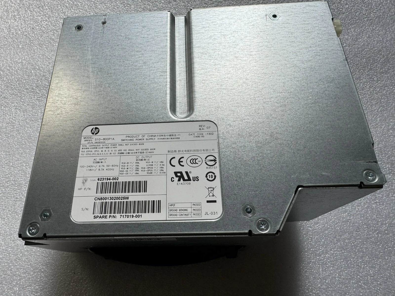 NEW HP Z620 Workstation 800W Power Supply Unit 623194-002 717019-001