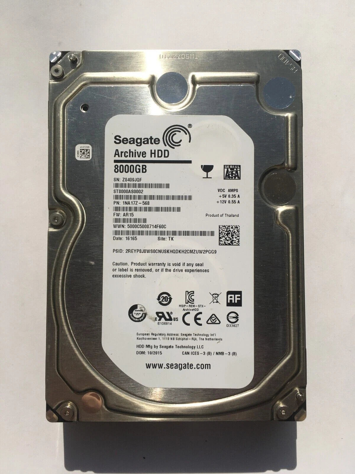 SEAGATE 8TB 5.9K 6Gb/s 3.5" AF SATA ST8000AS0002 ARCHIVE HDD hard drive