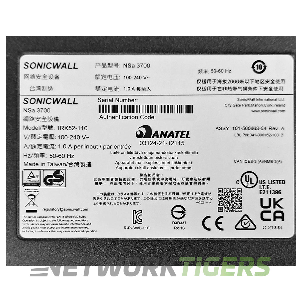 SonicWall 02-SSC-4326 NSA 3700 5.5 Gbps Gen 7 Firewall - NON-TRANSFERABLE