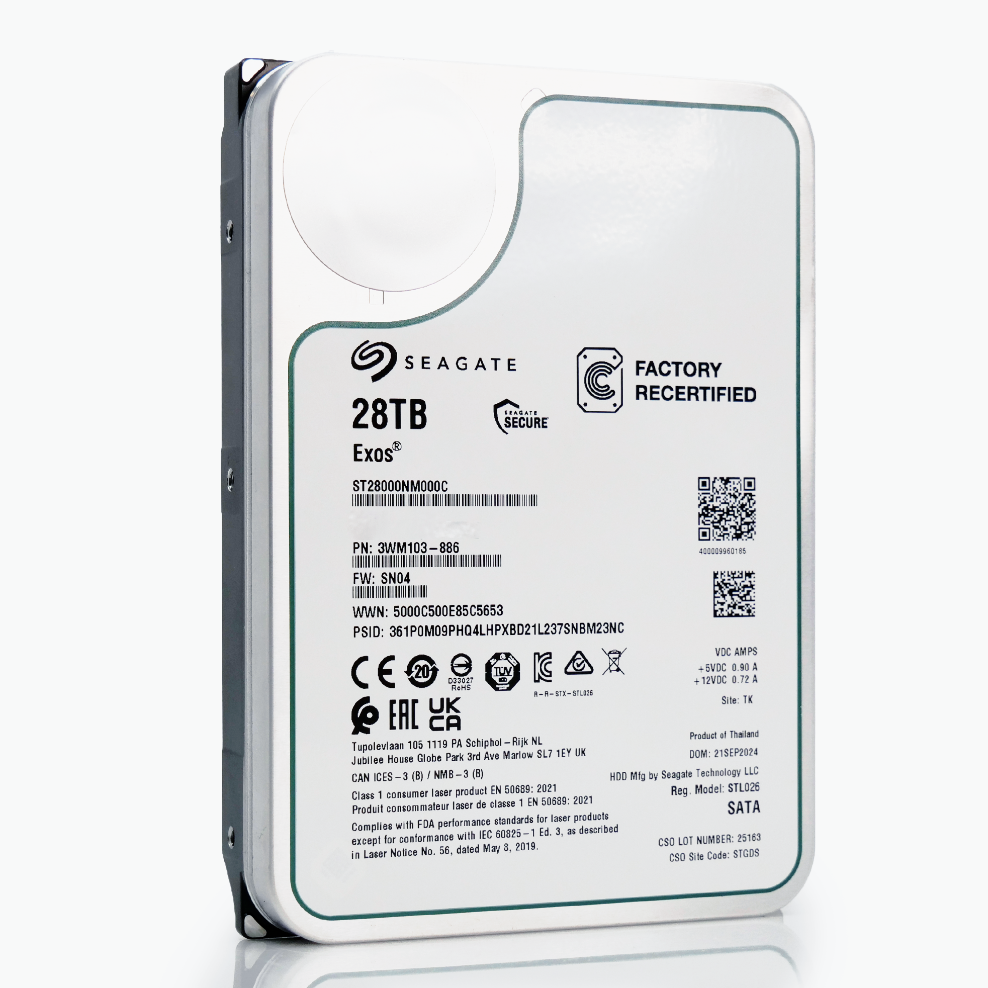Seagate Exos ST28000NM000C 28TB 7.2K RPM SATA 6Gb/s 512e CMR 3.5in Refurbished HDD