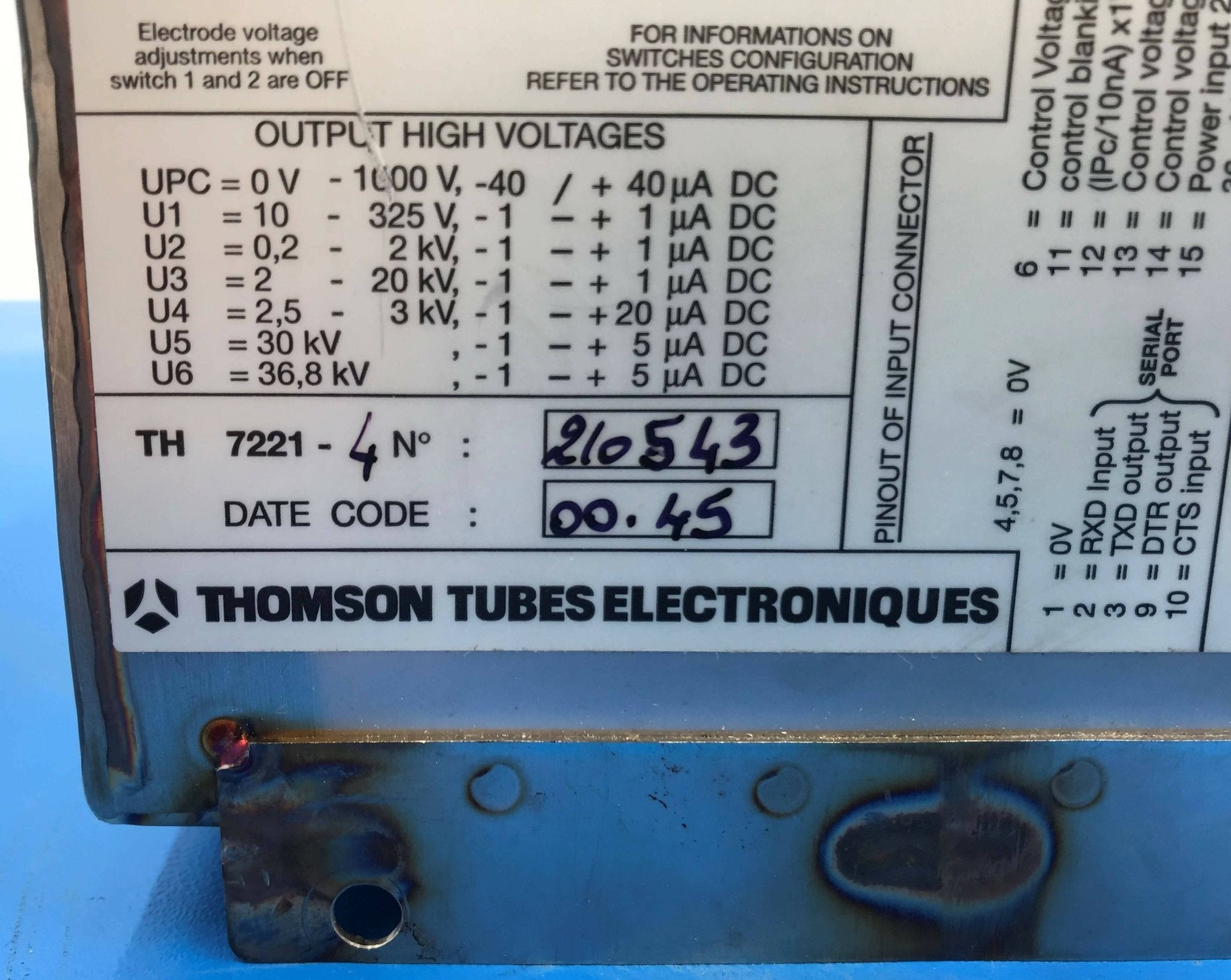 Thales TH-7221-4 - HV II High Voltage Power Supply Front View | Alo Tech Solutions