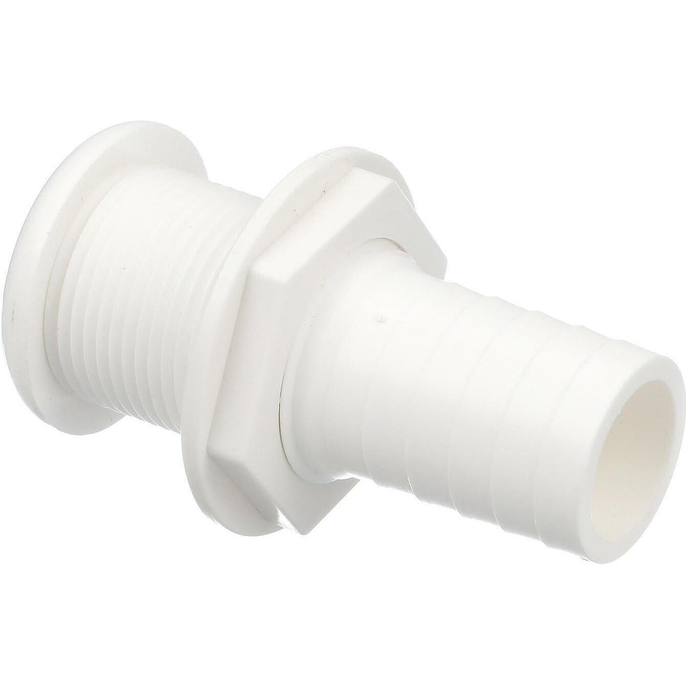 Seachoice 50-18091 Thru-Hull Connector w/ Broad Flange, White Finish, 1.125 In.