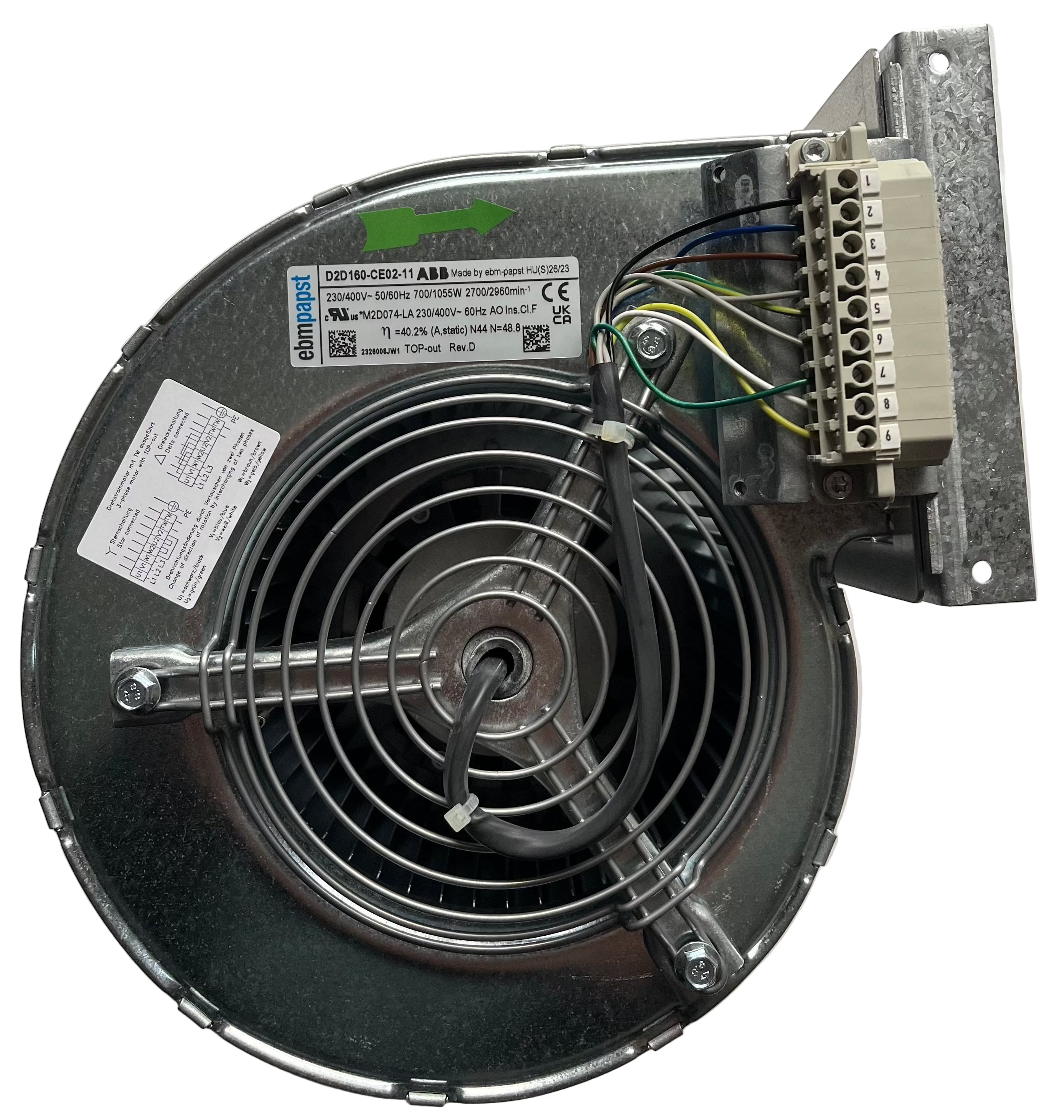 Ebm-papst D2D160-CE02-11 Centrifugal Blower for ABB ACS800 Inverter 3~230/400V 700/1055W 1.1/2.82A 2700/2960rpm