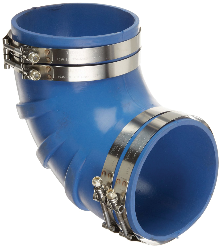Trident Marine 290V4000-S/S Trident Blue Silicone "VHT" 90 Degree Elbow w/T-Bolt, Clamps, 4"