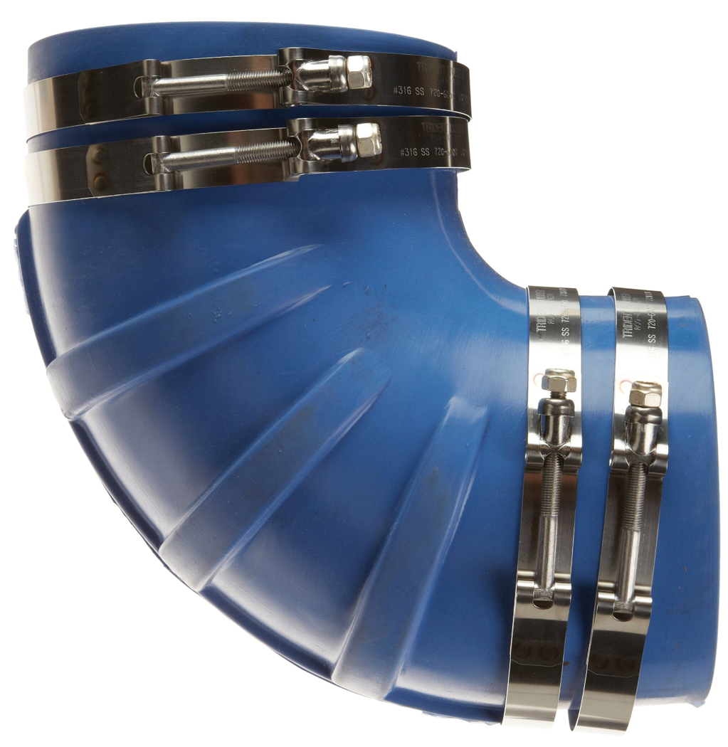 Trident Marine 290V6000-S/S Trident Blue Silicone "VHT" 90 Degree Elbow w/T-Bolt, Clamps, 6"