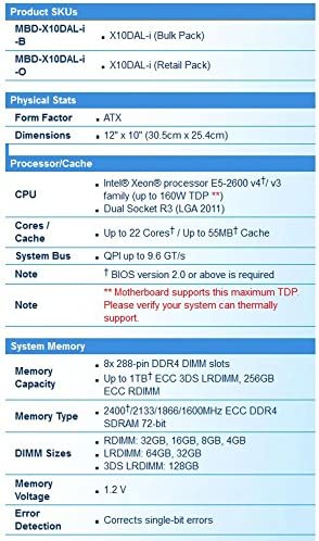 Supermicro X10DAL-I Socket LGA 2011  E5-2600 v3 Family C612 Max.512GB DDR4 10xSATA 5xPCIe 2x10GbE ATX Server Motherboard.