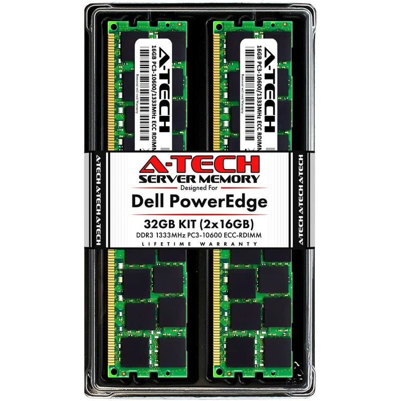 Memoria 32GB (2x16GB) RAM for Dell PowerEdge R410, R415, R510, R515, R610, R710, R715, R810, R815, R910 | DDR3 1333MHz ECC-RDIMM PC3-10600 2Rx4 1.5V ECC Registered DIMM Server Memory Upgrade Kit - MFerraz Tecnologia