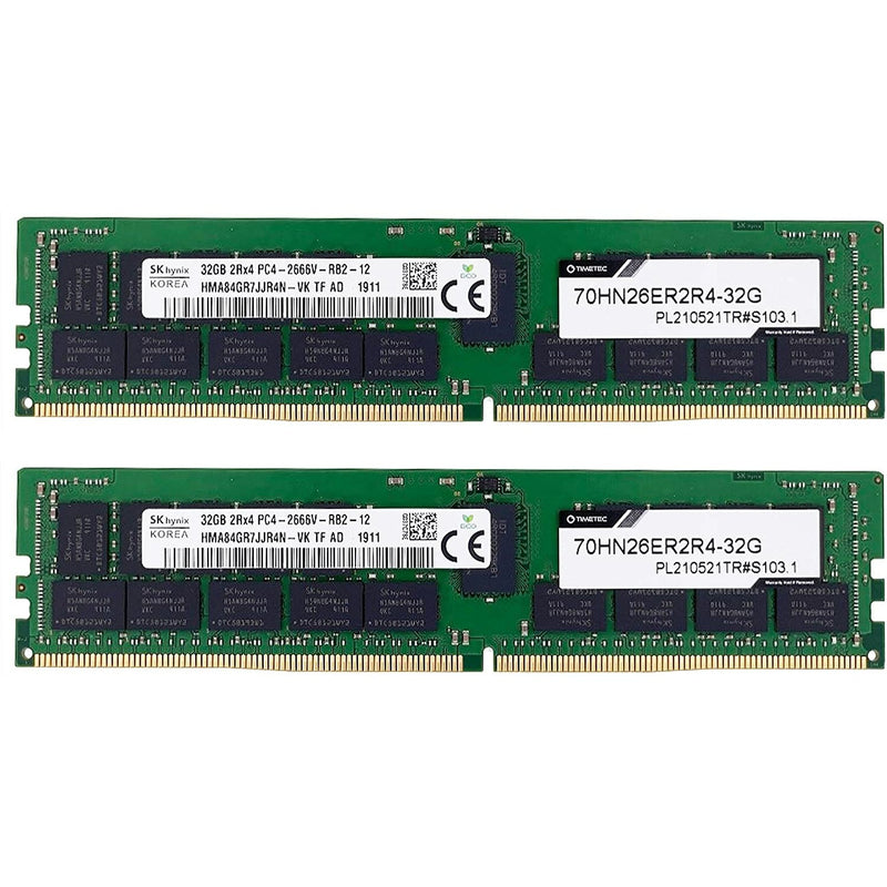 Memoria Hynix Original 64GB KIT(2x32GB) DDR4 2666MHz PC4-21300 Registered ECC 1.2V CL19 2Rx4 Dual Rank 288 Pin RDIMM Server Memory Ram Module Upgrade (64GB KIT(2x32GB)) - MFerraz Tecnologia