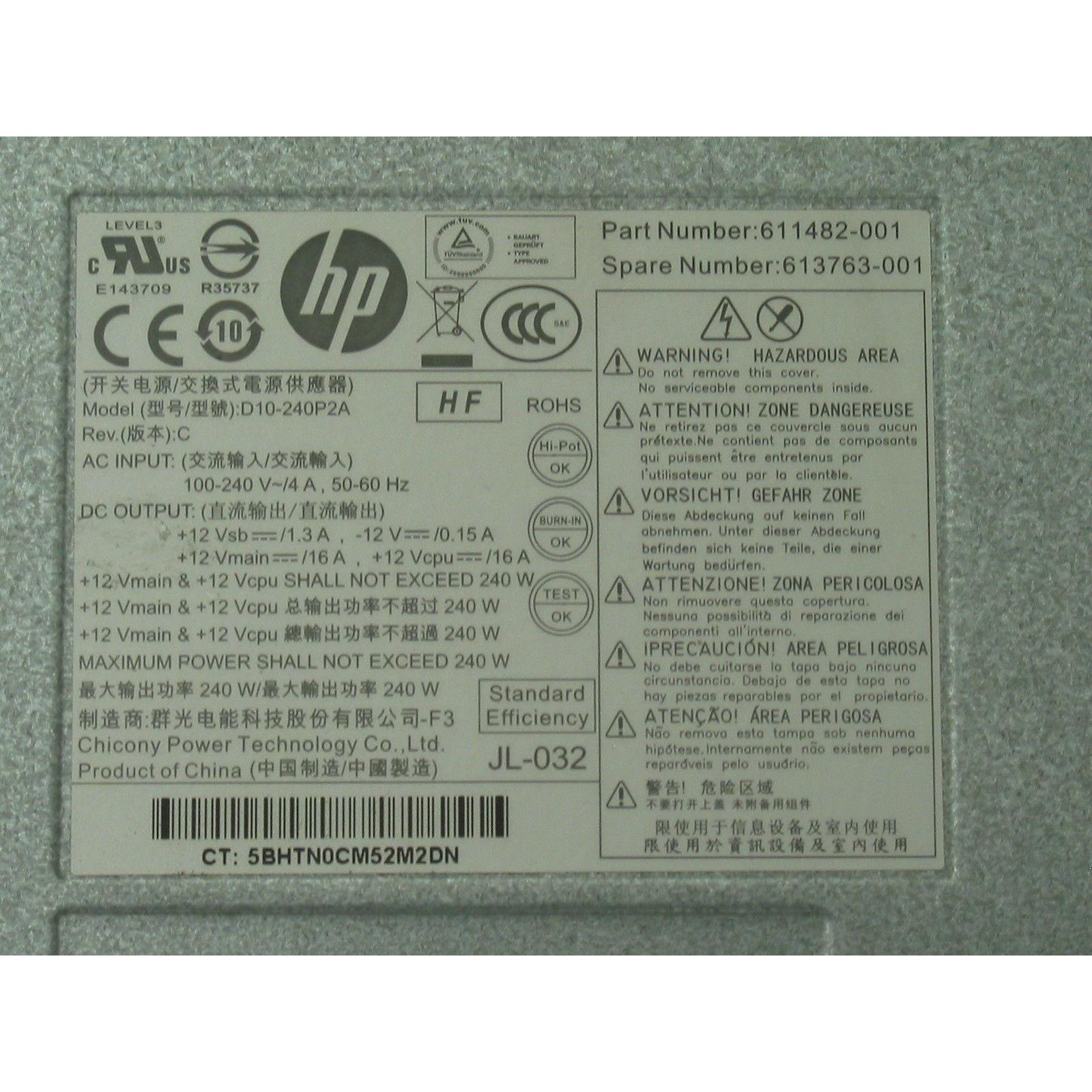 Fuente para HP Power Supply 611481-001 611482-001 240W Pro 6300 6305 Elite 8300 SFF DPS-240 - AloinfoUSA