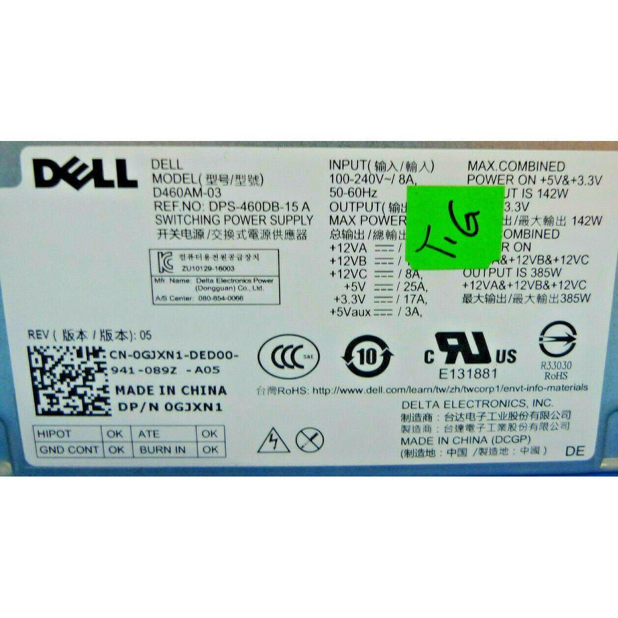 Genuine Dell XPS 8500 8700 8910 8920 460W Power Supply D460AM-03 GJXN1 - AloinfoUSA