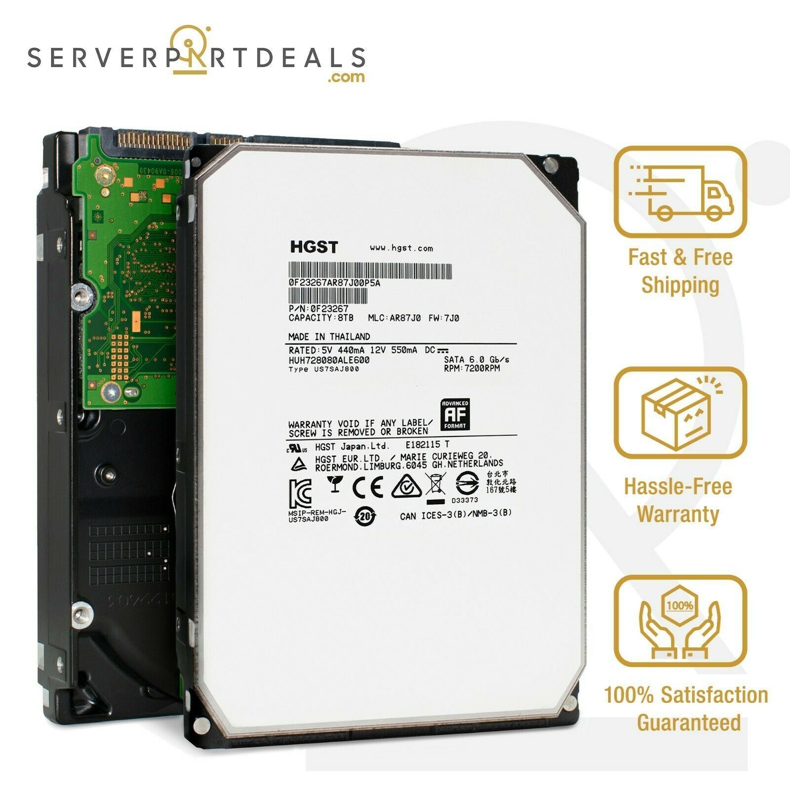 HGST Ultrastar He8 HUH728080ALE600 0F23267 8TB 7.2K SATA 6Gb/s 3.5" 128MB HDD - AloinfoUSA