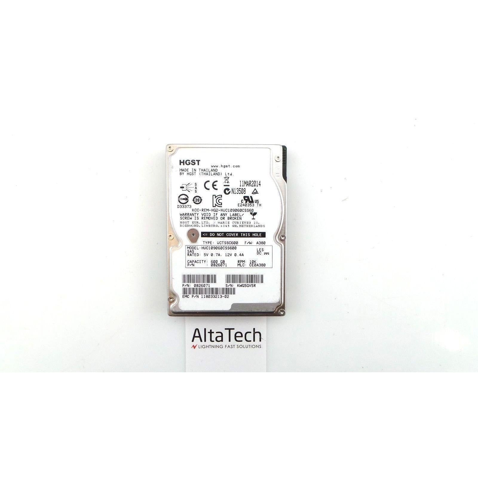 Hitachi 0B26071 HGST EMC VNX 600GB 10K SAS 2.5" 6G HDD 005050344 - AloinfoUSA