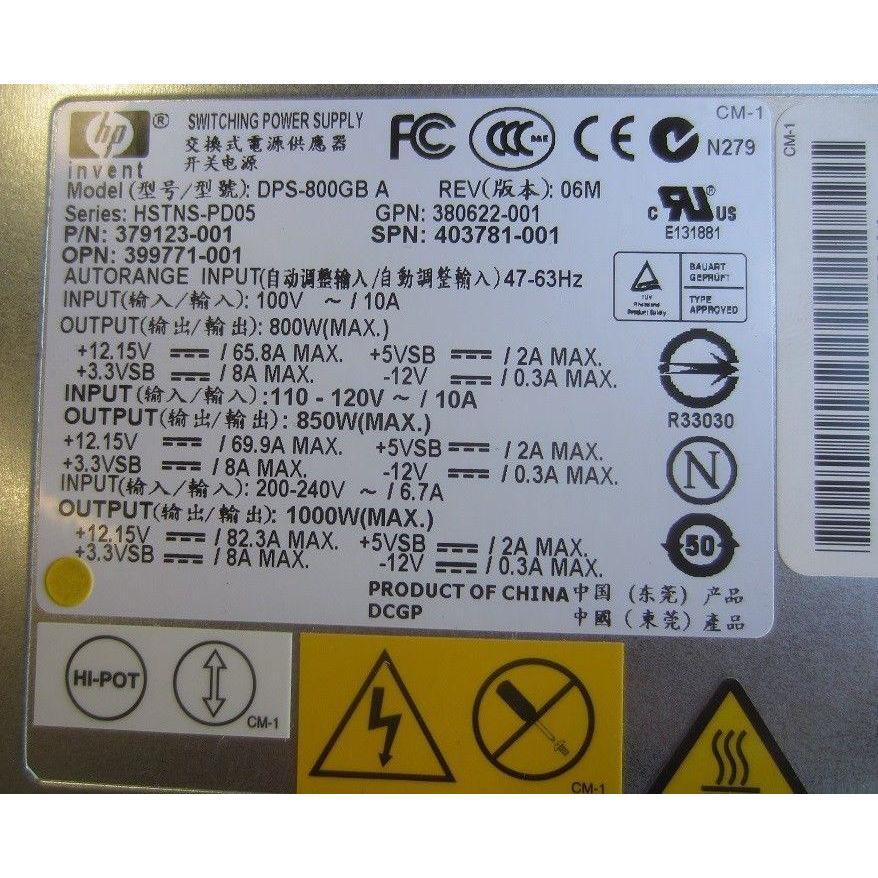 HP 1000W POWER SUPPLY DPS-800GB A HSTNS-PD05 379123-001 403781-001 399771-B21 - AloinfoUSA