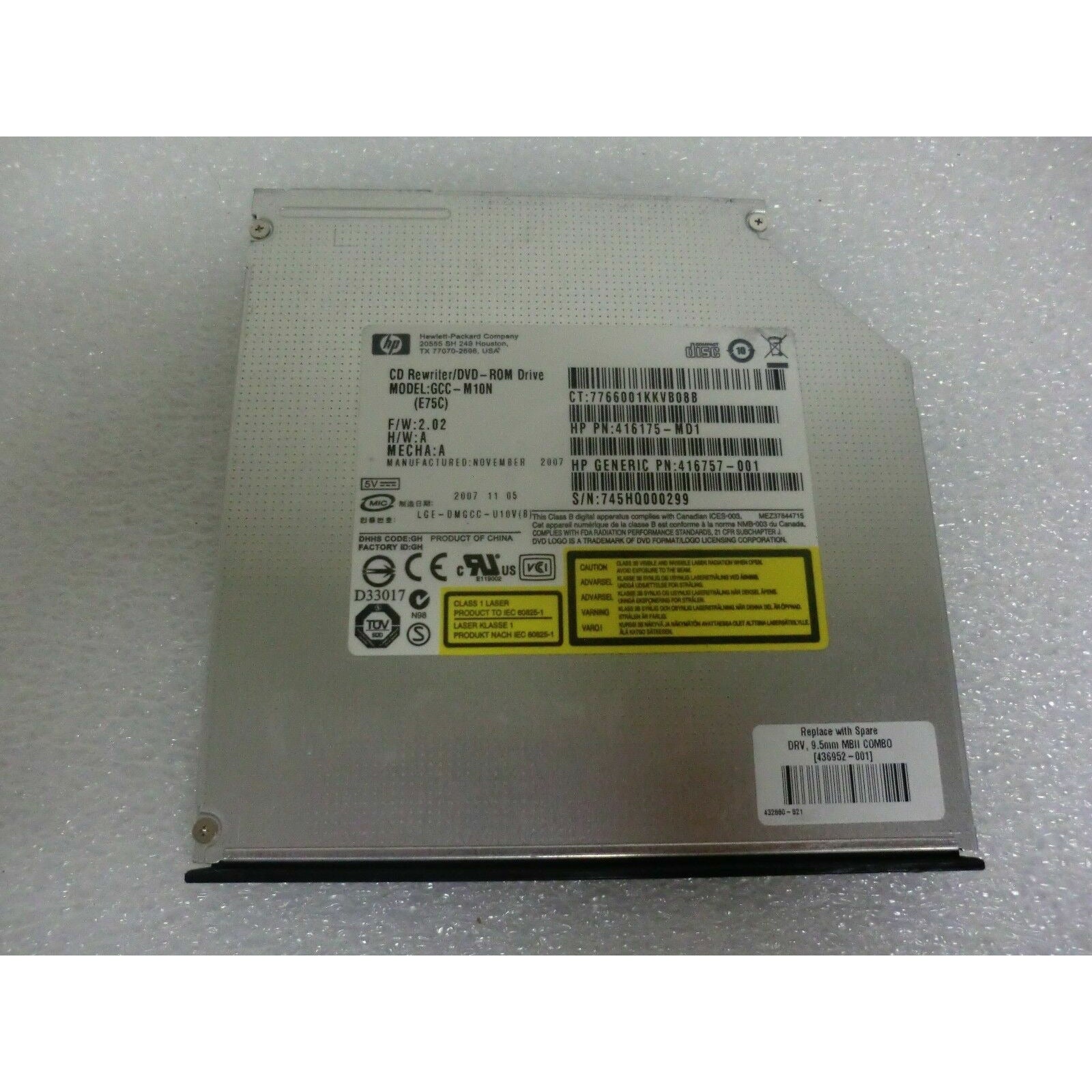 HP CDRW DVDRW Optical Drive 416175-MD1 GCC-M10N - AloinfoUSA