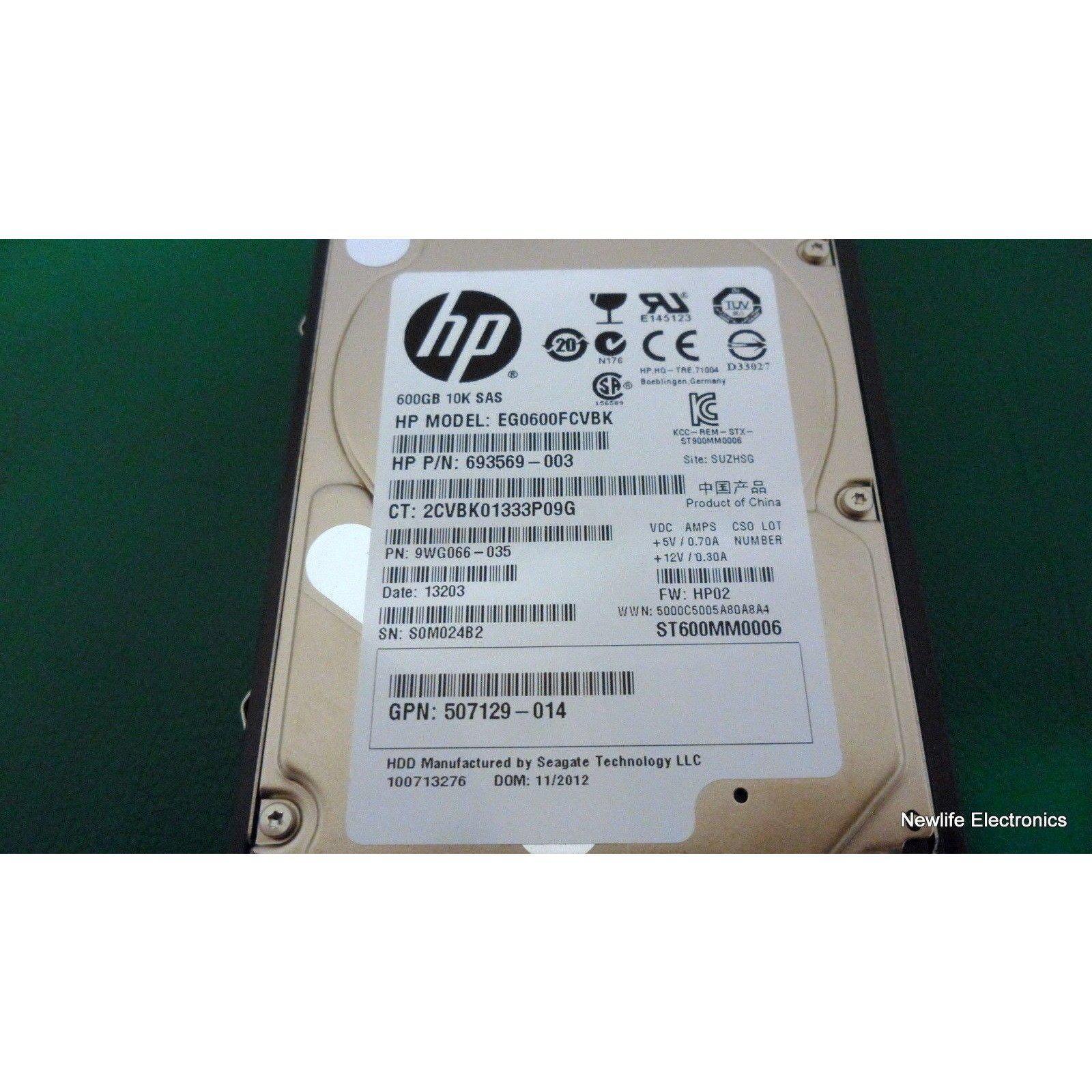 HP EG0600FCVBK 600GB 10K RPM 2.5" Hot-swap SAS HDD 693569-003 884962013786 - AloinfoUSA