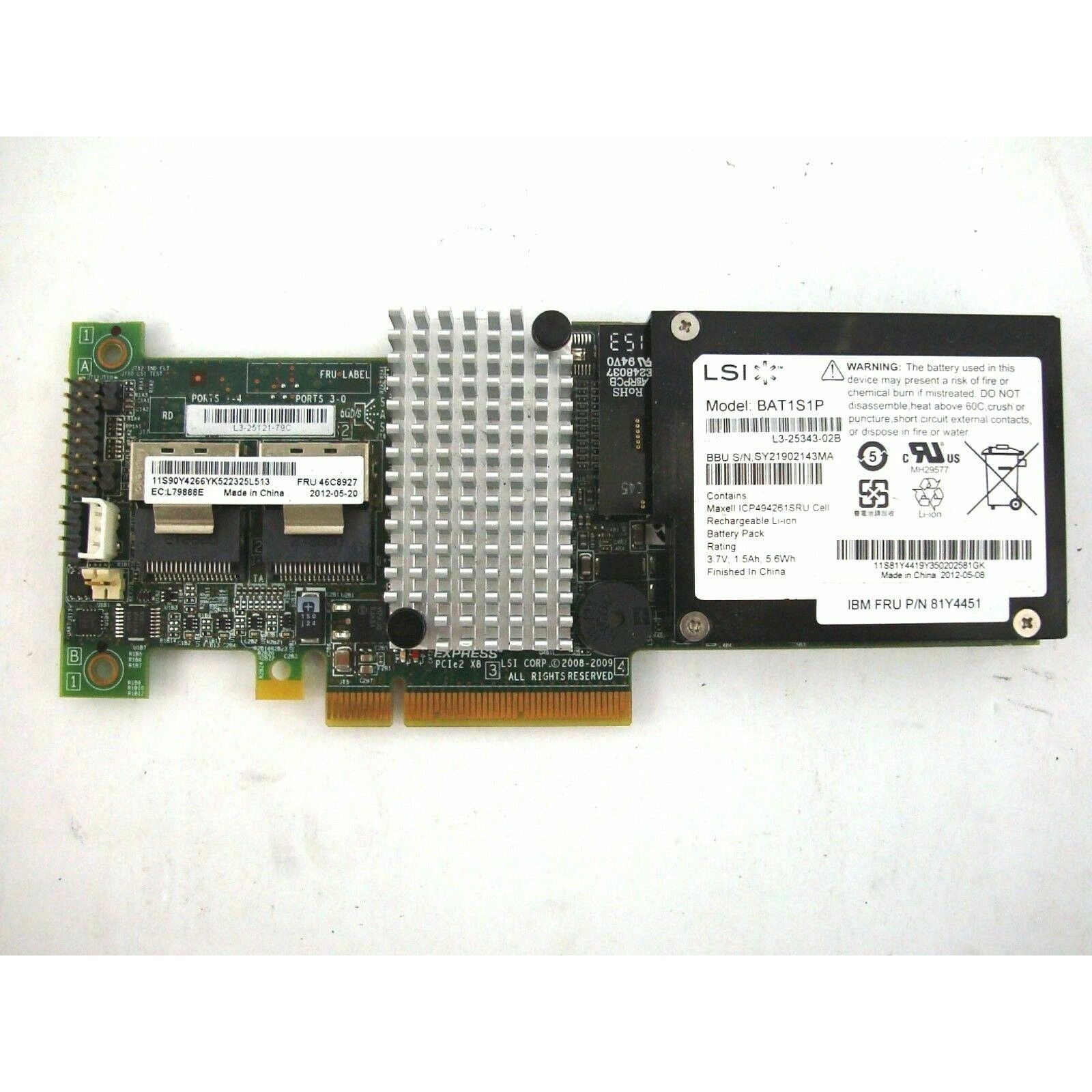LSI ServeRAID M5015 SAS SATA PCIe RAID Controller IBM 46C8927 - AloinfoUSA