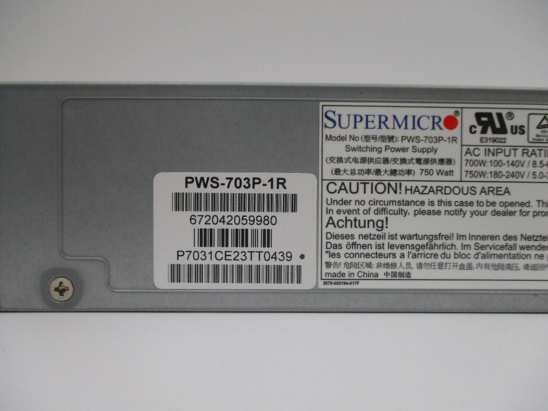 Supermicro PWS-703P-1R 700W 1U Redundant 80 Plus Server Power Supply