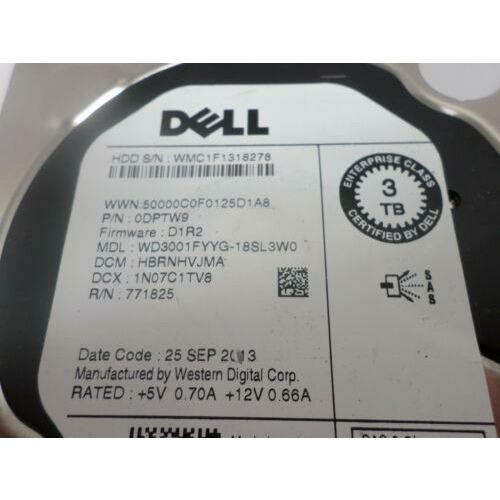 Disco Dell 3TB 6G 7.2K 3.5" SAS DPTW9 HDD Hard Drive WD3001FYYG-18SL3W0, 0DPTW9 - MFerraz Tecnologia