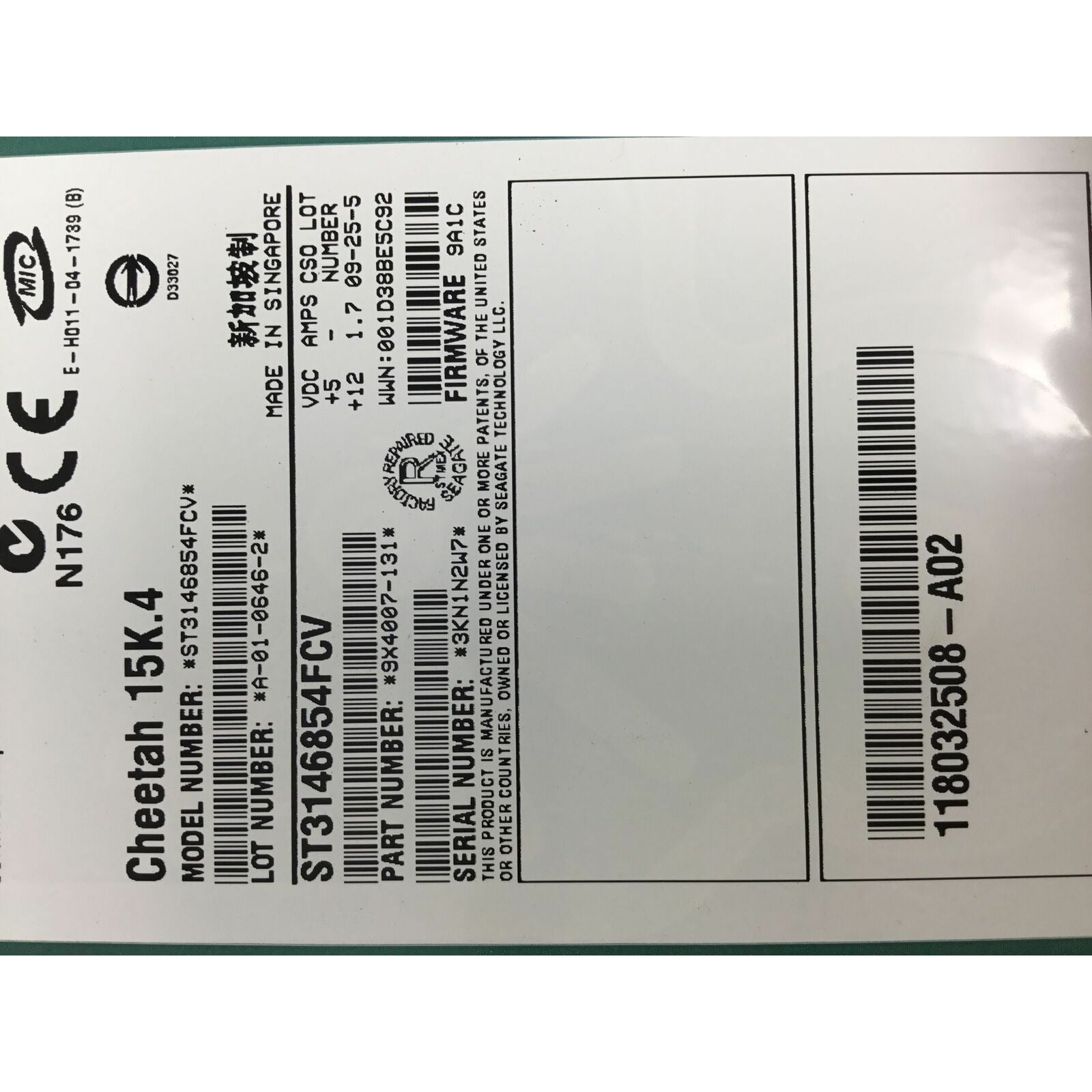 SEAGATE EMC 005048584 Cheetah 15K.4 146GB HD 9X4007-131 ST3146854FCV - AloinfoUSA